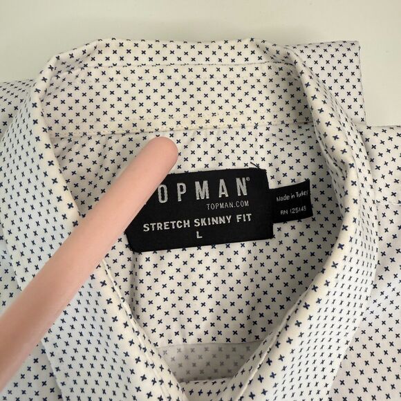 Topman Shirt Mens L White Stretch Slim Long Sleeve Button Down Business Casual - Picture 11 of 14